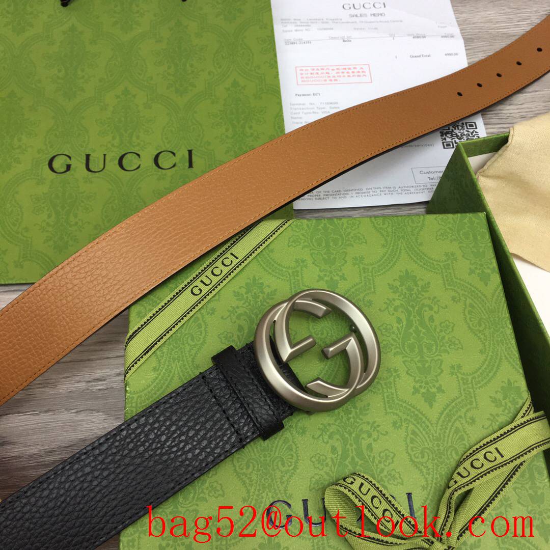 Gucci GG men 3.7cm Leather belt with Double G Palladium-toned hardware buckle