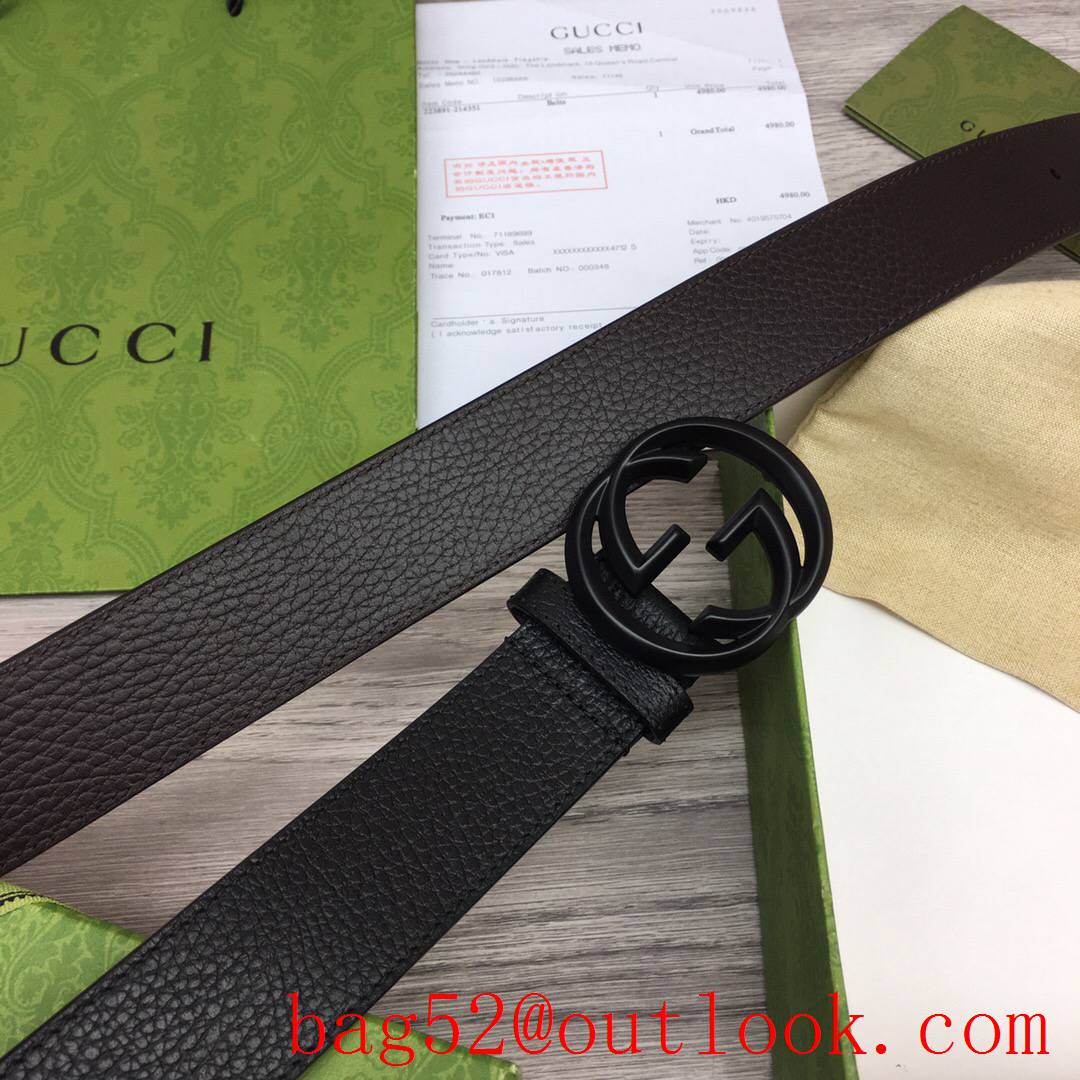 Gucci GG men 3.7cm Leather belt with Double G matte black buckle