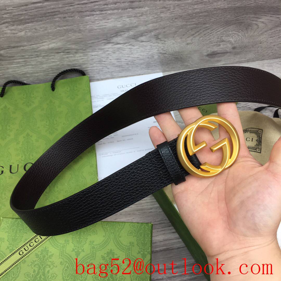 Gucci GG men 3.7cm black leather with matte gold buckle belt