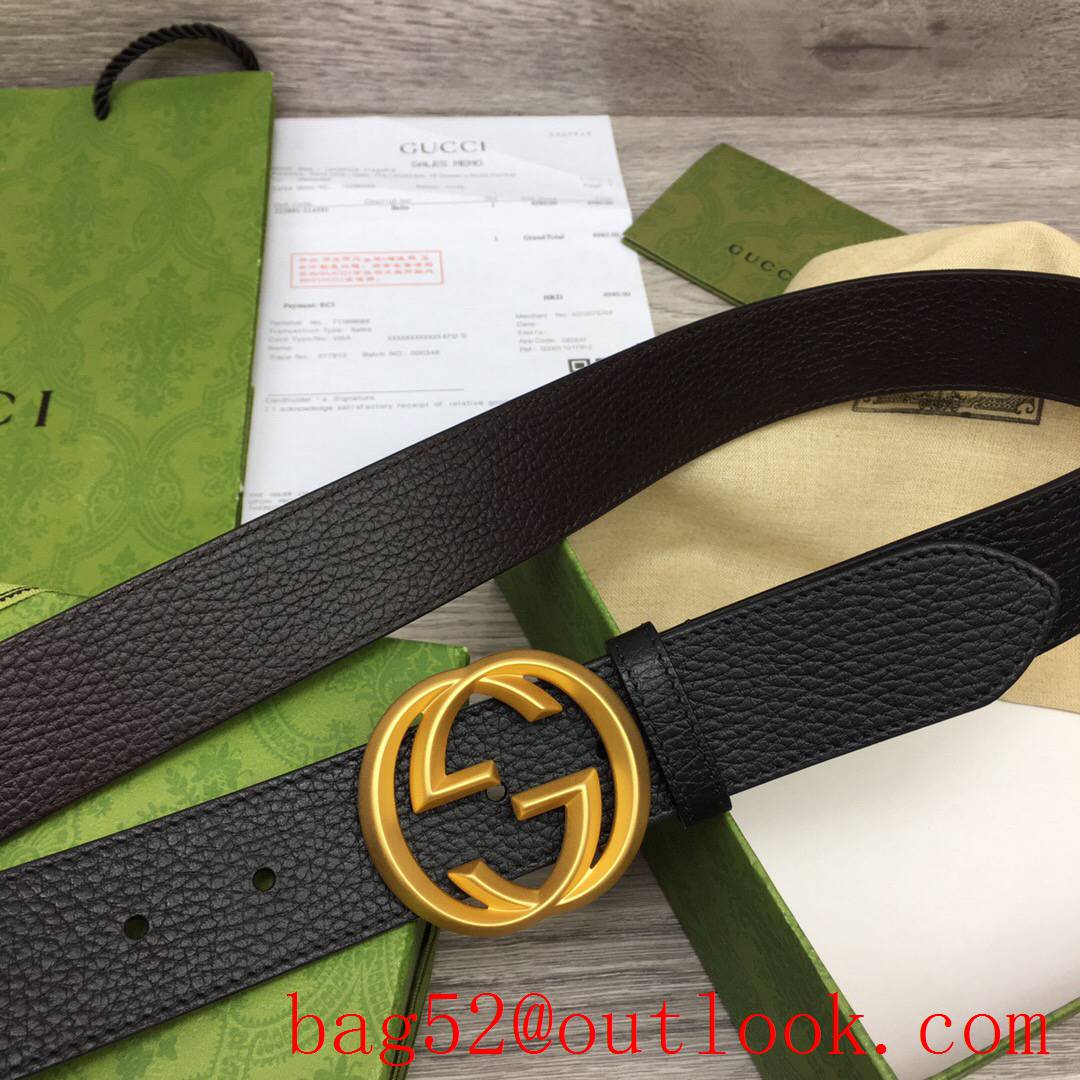 Gucci GG men 3.7cm black leather with matte gold buckle belt