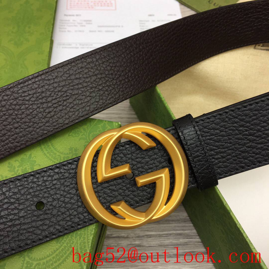 Gucci GG men 3.7cm black leather with matte gold buckle belt