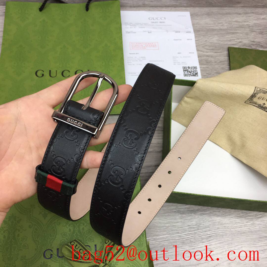 Gucci GG men 3.5cm black Signature belt with shiny silver pin buckle