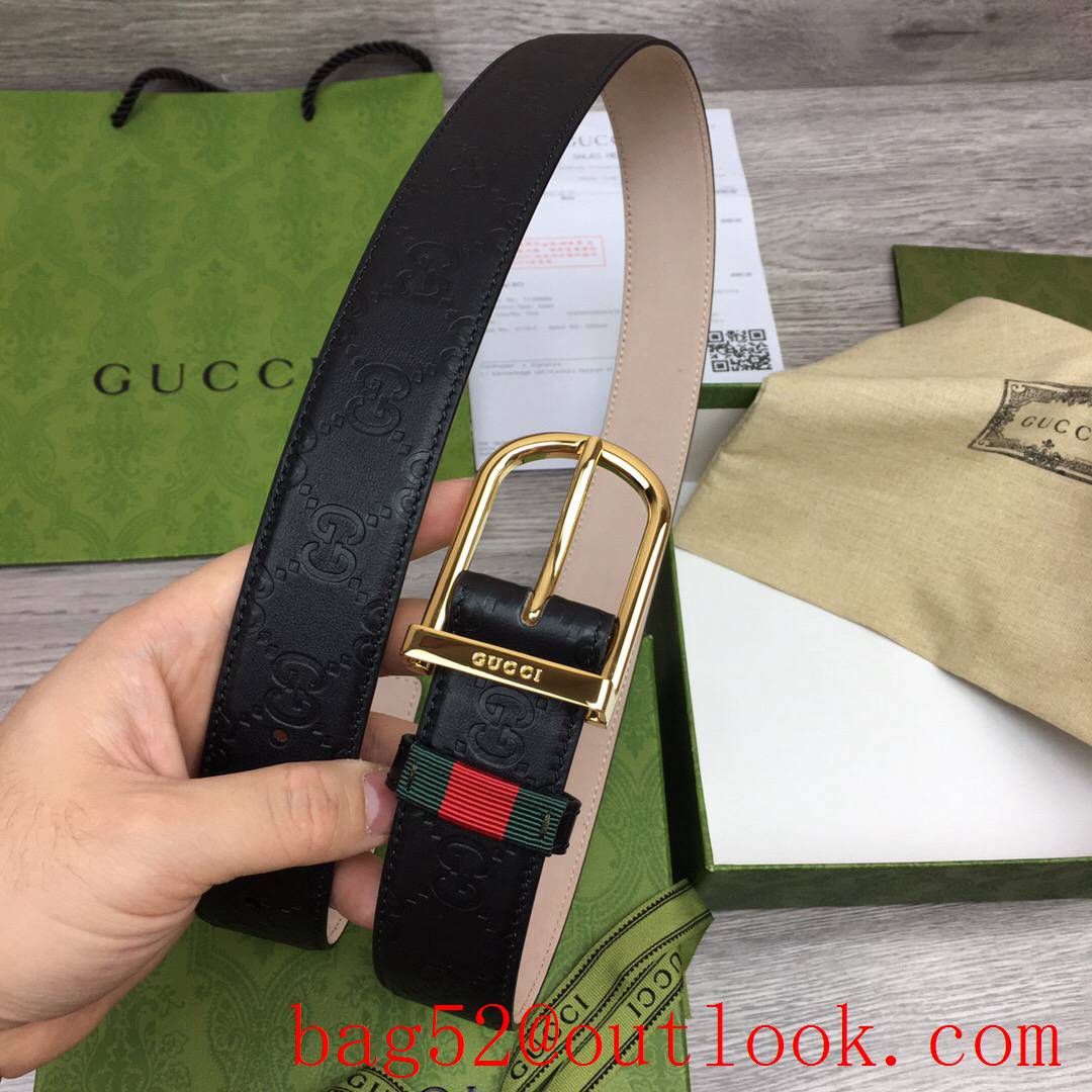 Gucci GG men 3.5cm black Signature belt with shiny gold pin buckle