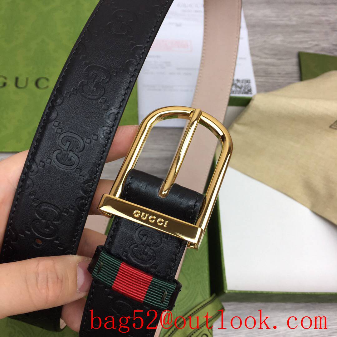 Gucci GG men 3.5cm black Signature belt with shiny gold pin buckle