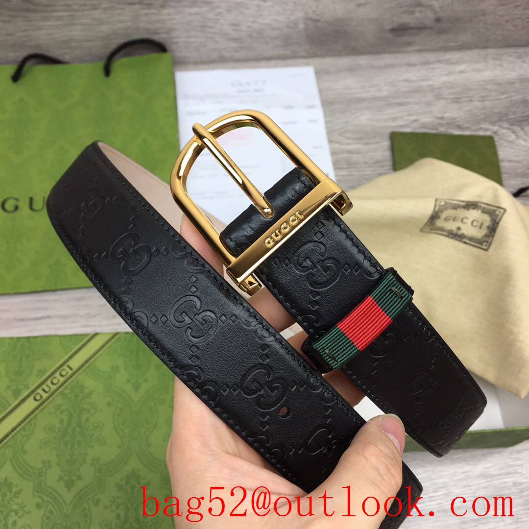 Gucci GG men 3.5cm black Signature belt with shiny gold pin buckle