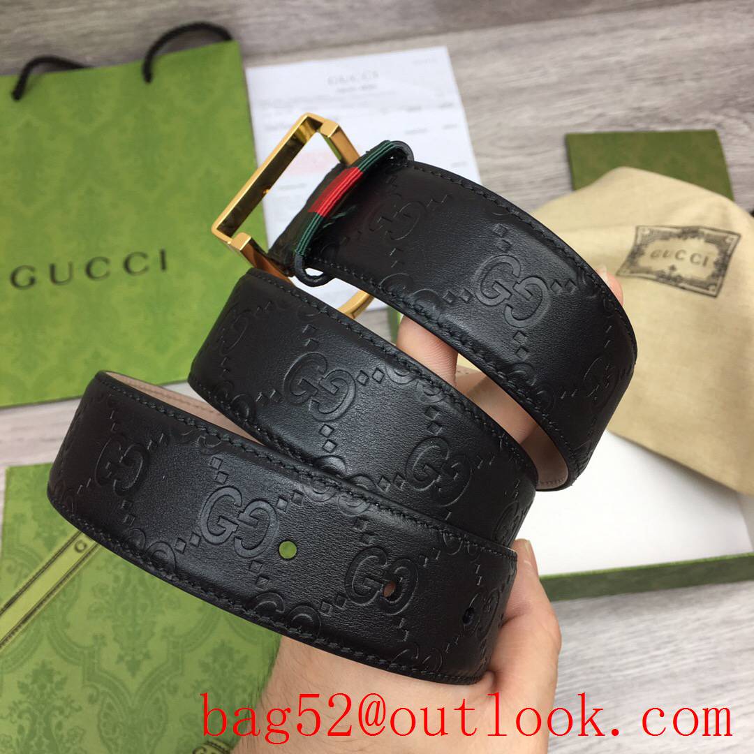 Gucci GG men 3.5cm black Signature belt with shiny gold pin buckle