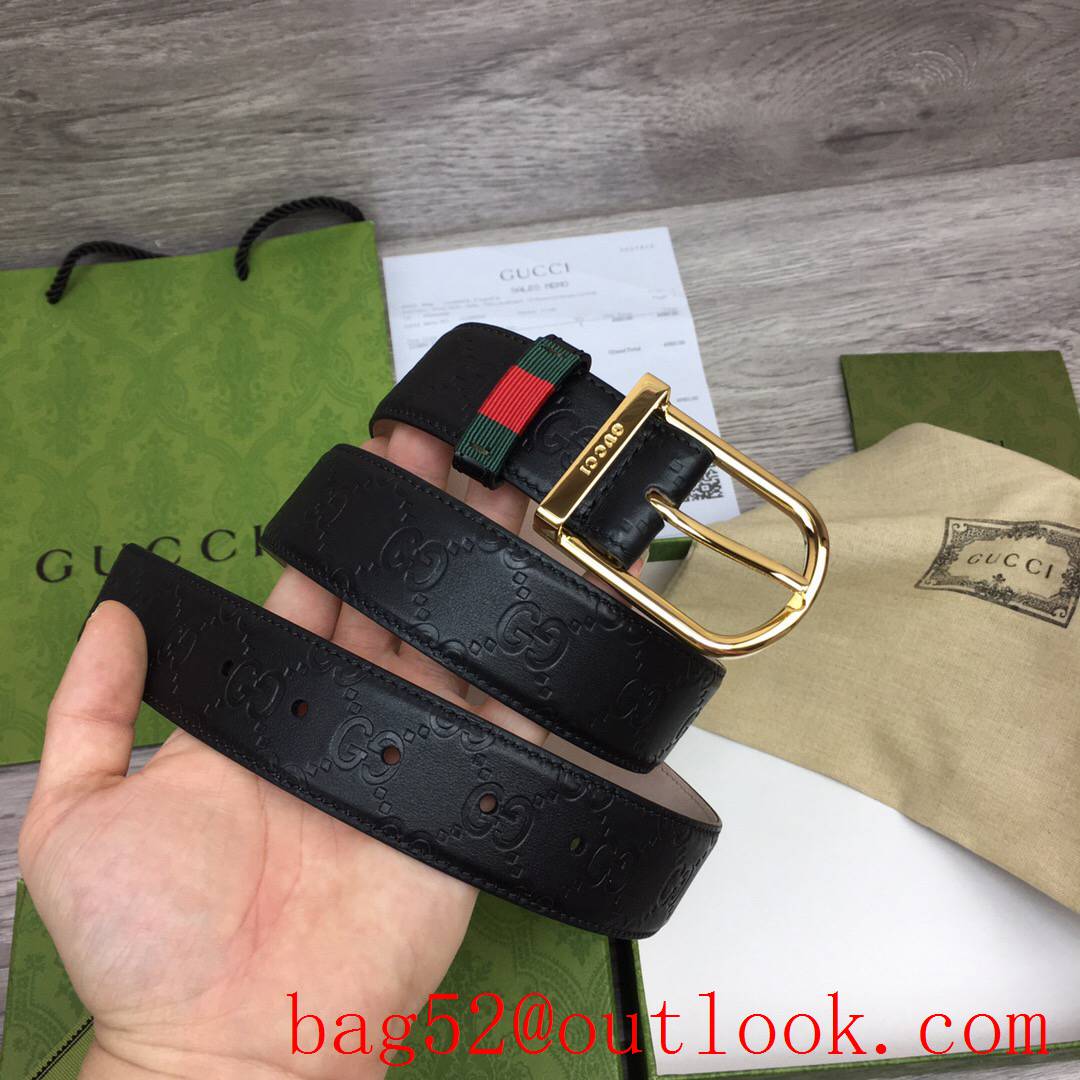 Gucci GG men 3.5cm black Signature belt with shiny gold pin buckle