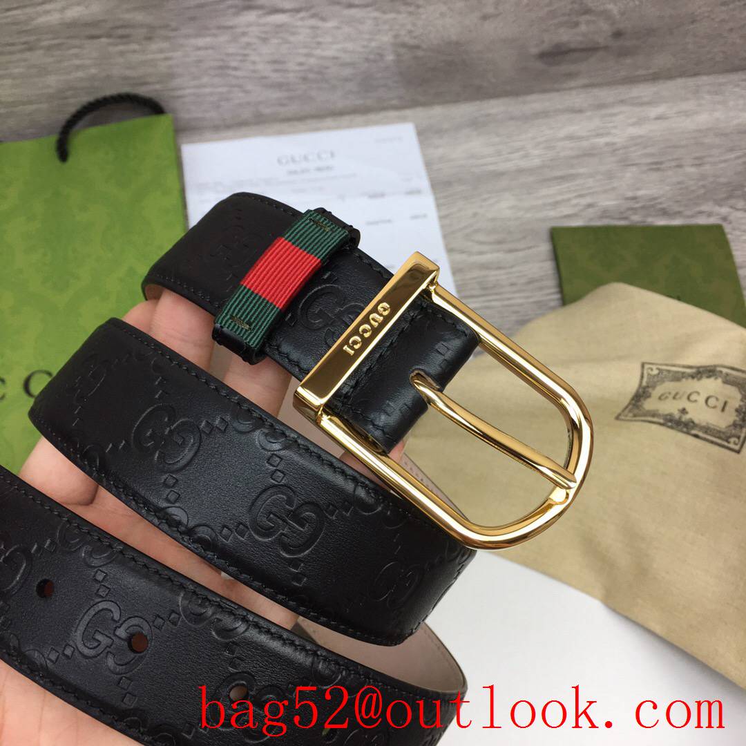 Gucci GG men 3.5cm black Signature belt with shiny gold pin buckle