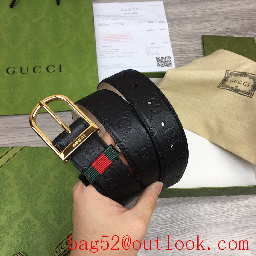 Gucci GG men 3.5cm black Signature belt with shiny gold pin buckle