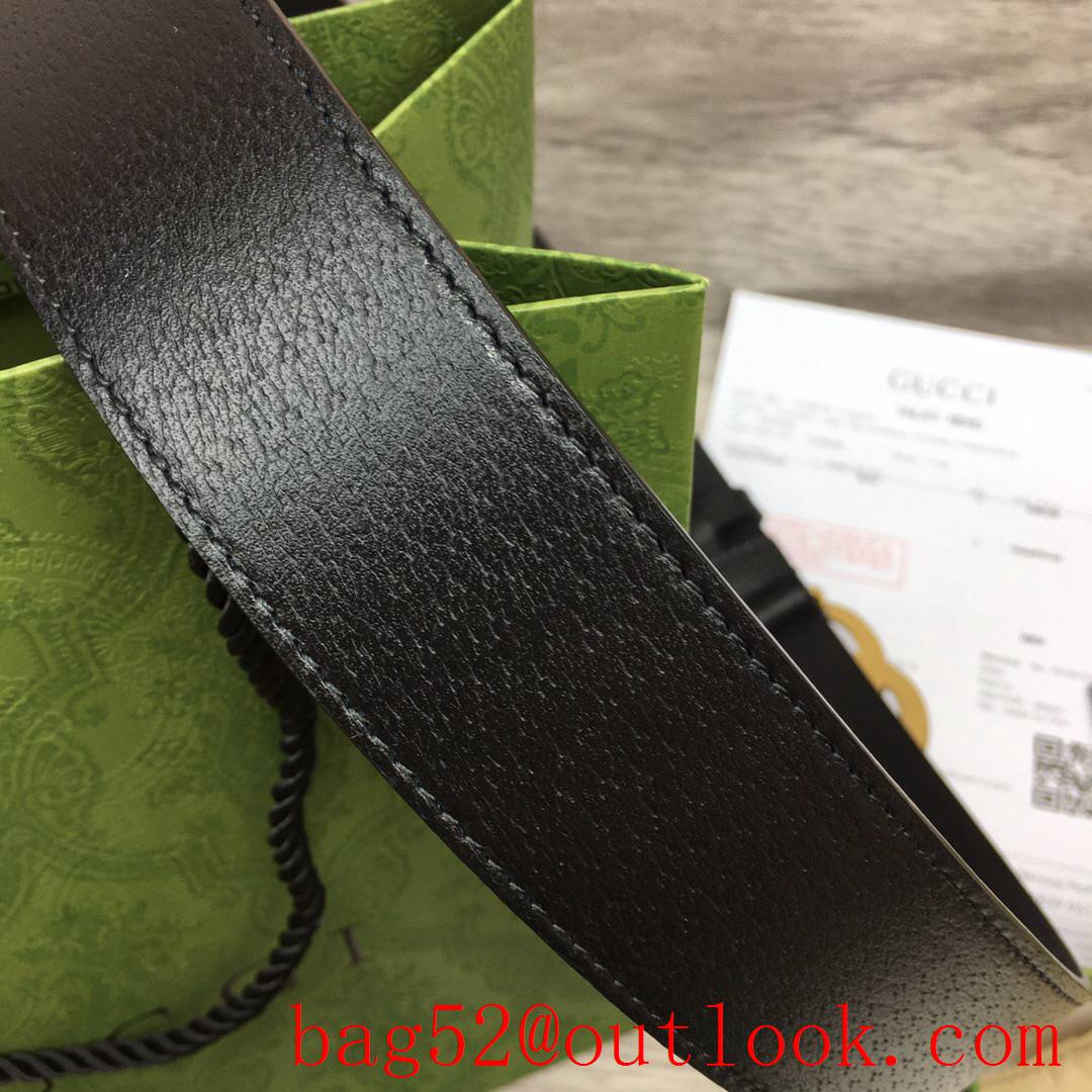 Gucci GG men 4cm black real leather snake matte gold buckle belt