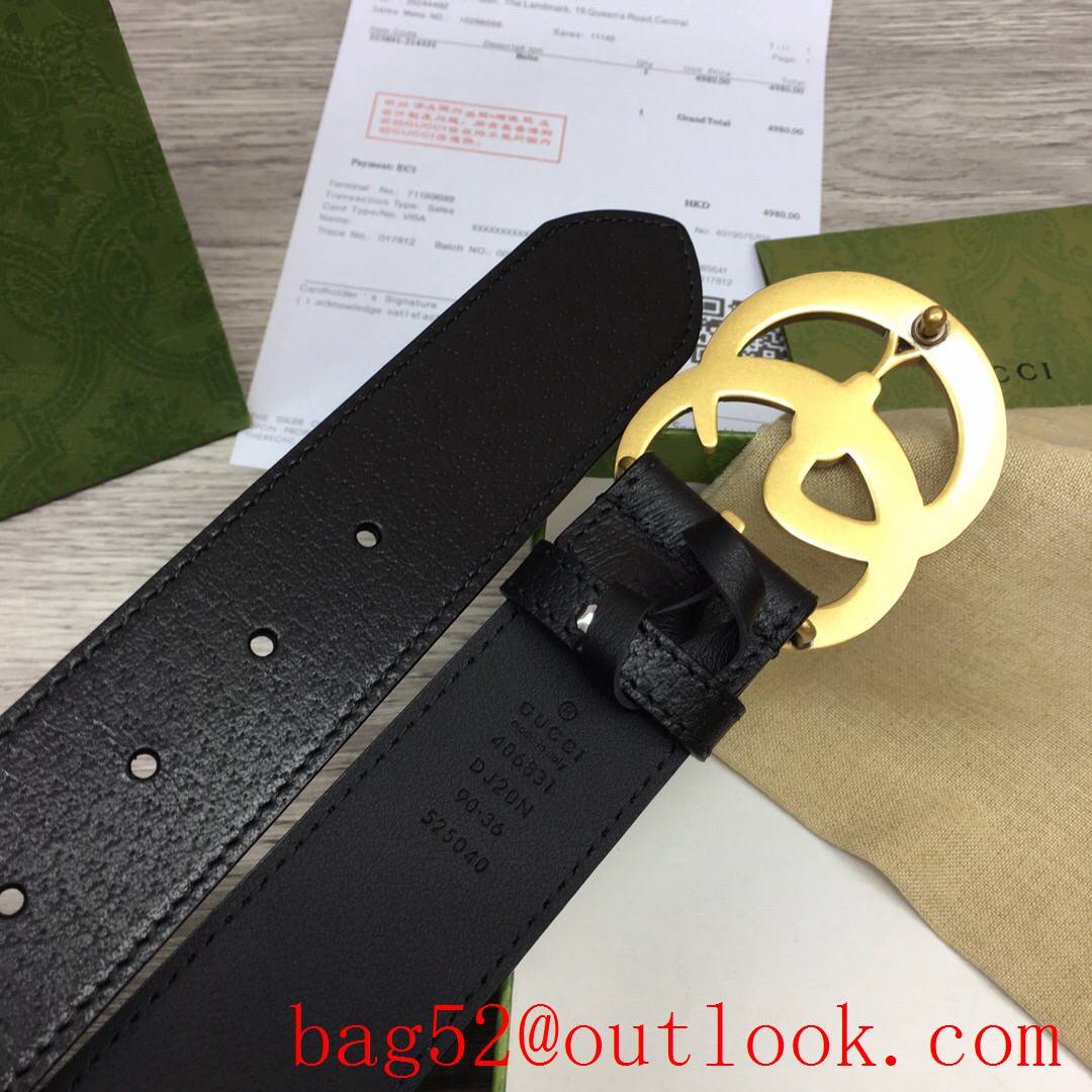 Gucci GG men 4cm black real leather snake matte gold buckle belt