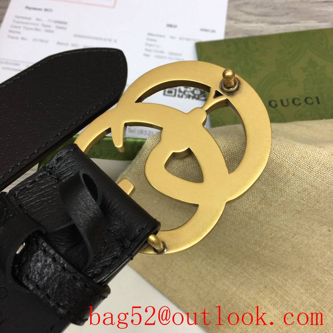 Gucci GG men 4cm black real leather snake matte gold buckle belt