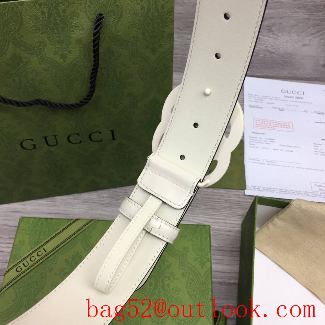 Gucci GG women 4cm width cream leather v GG paint buckle belt