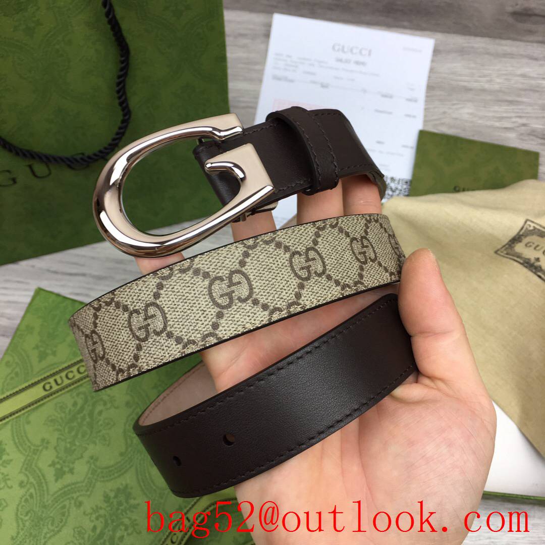 Gucci G 3cm GG Marmont with leather shiny silver G buckle belt