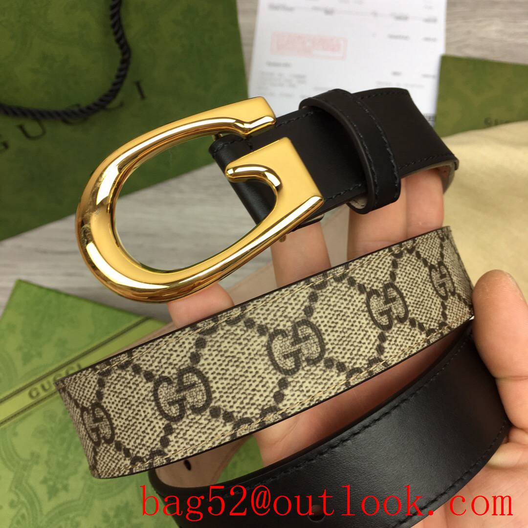 Gucci G 3cm GG Marmont with black leather shiny gold G buckle belt