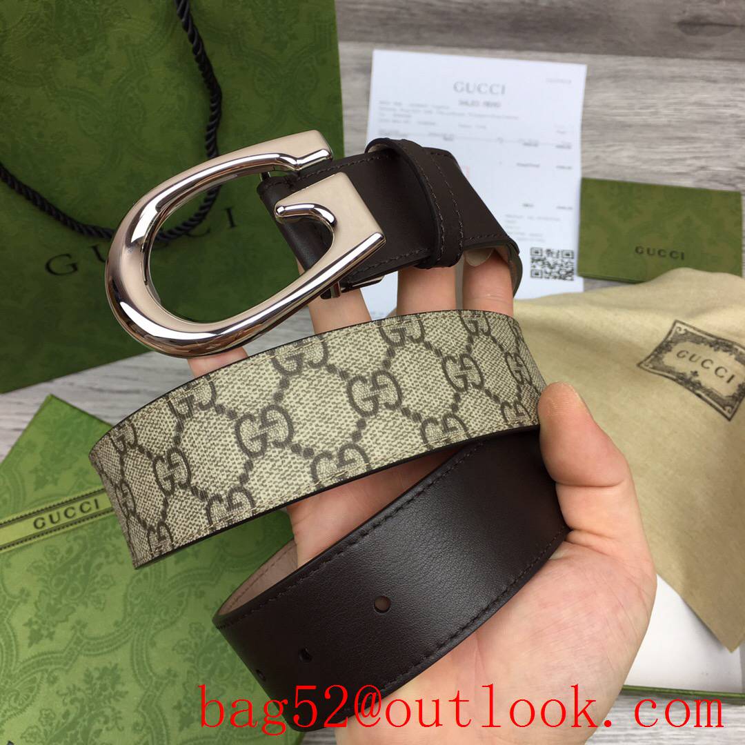Gucci G 4cm GG Marmont with brown leather shiny silver G buckle belt