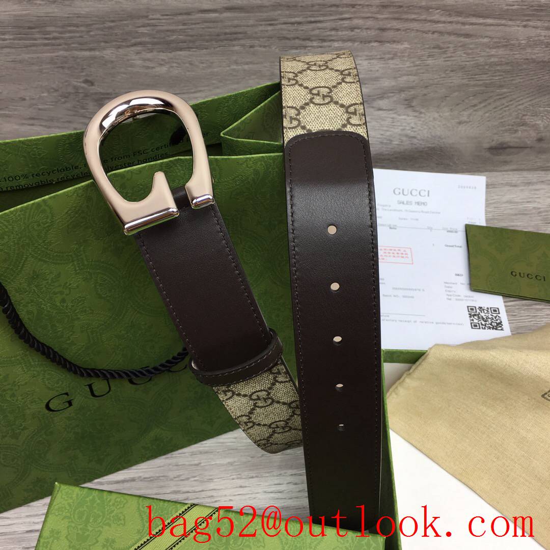 Gucci G 4cm GG Marmont with brown leather shiny silver G buckle belt