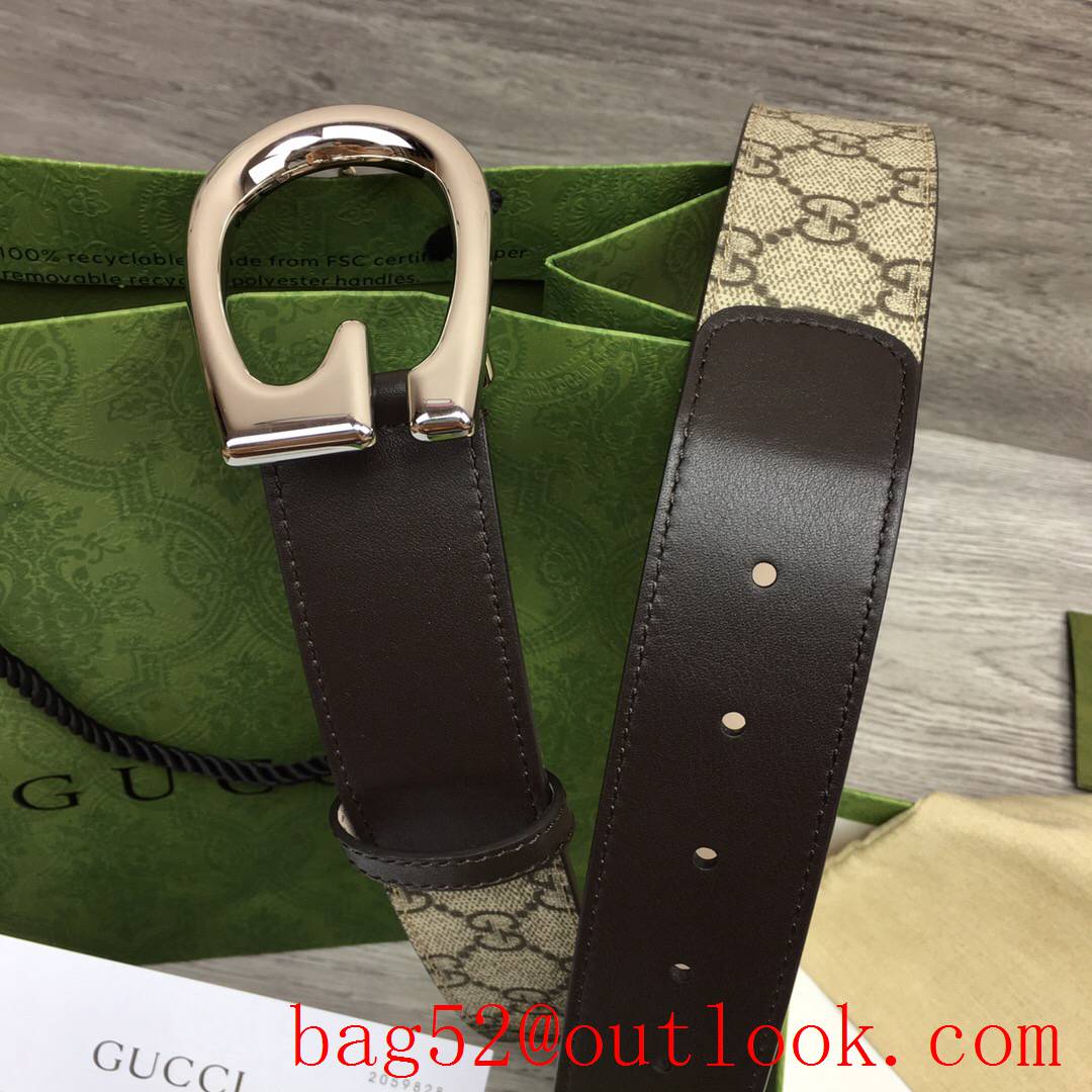 Gucci G 4cm GG Marmont with brown leather shiny silver G buckle belt