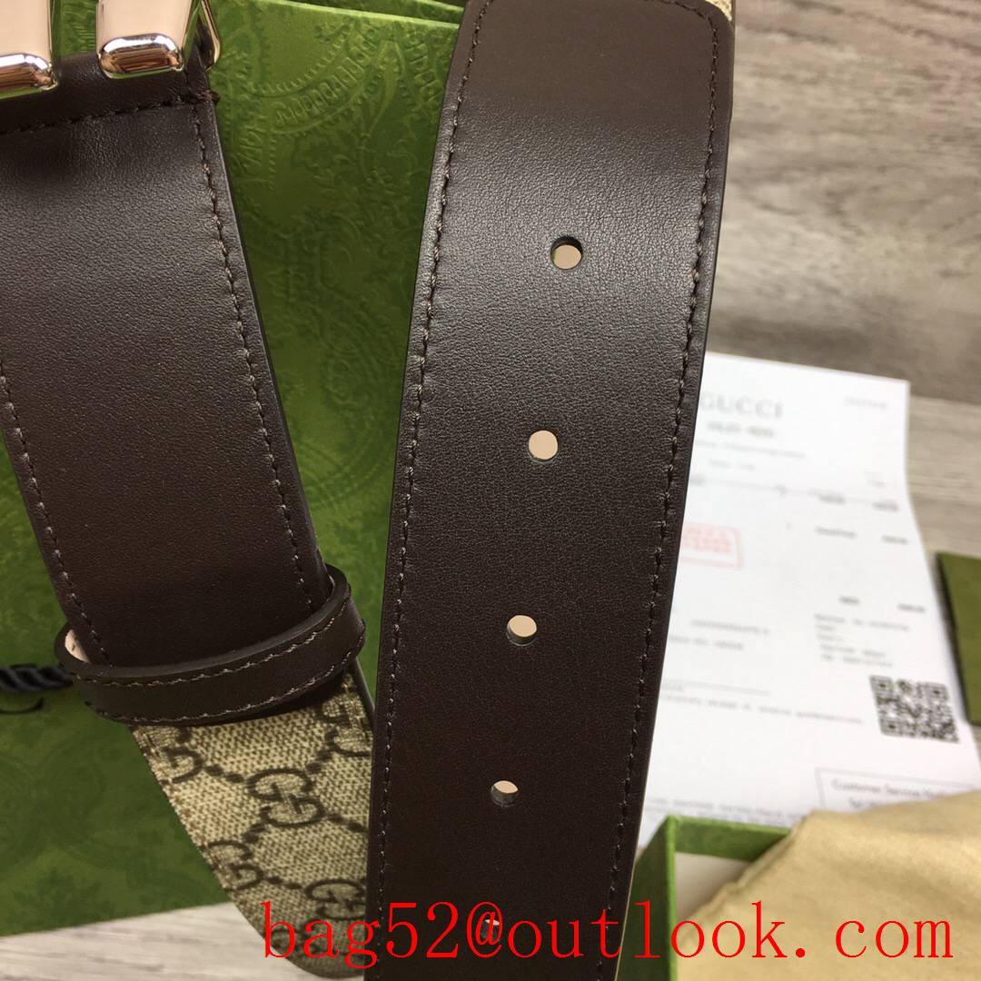 Gucci G 4cm GG Marmont with brown leather shiny silver G buckle belt