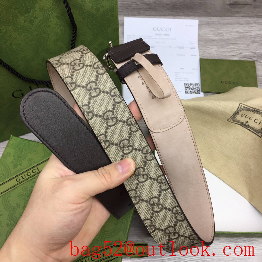 Gucci G 4cm GG Marmont with brown leather shiny silver G buckle belt