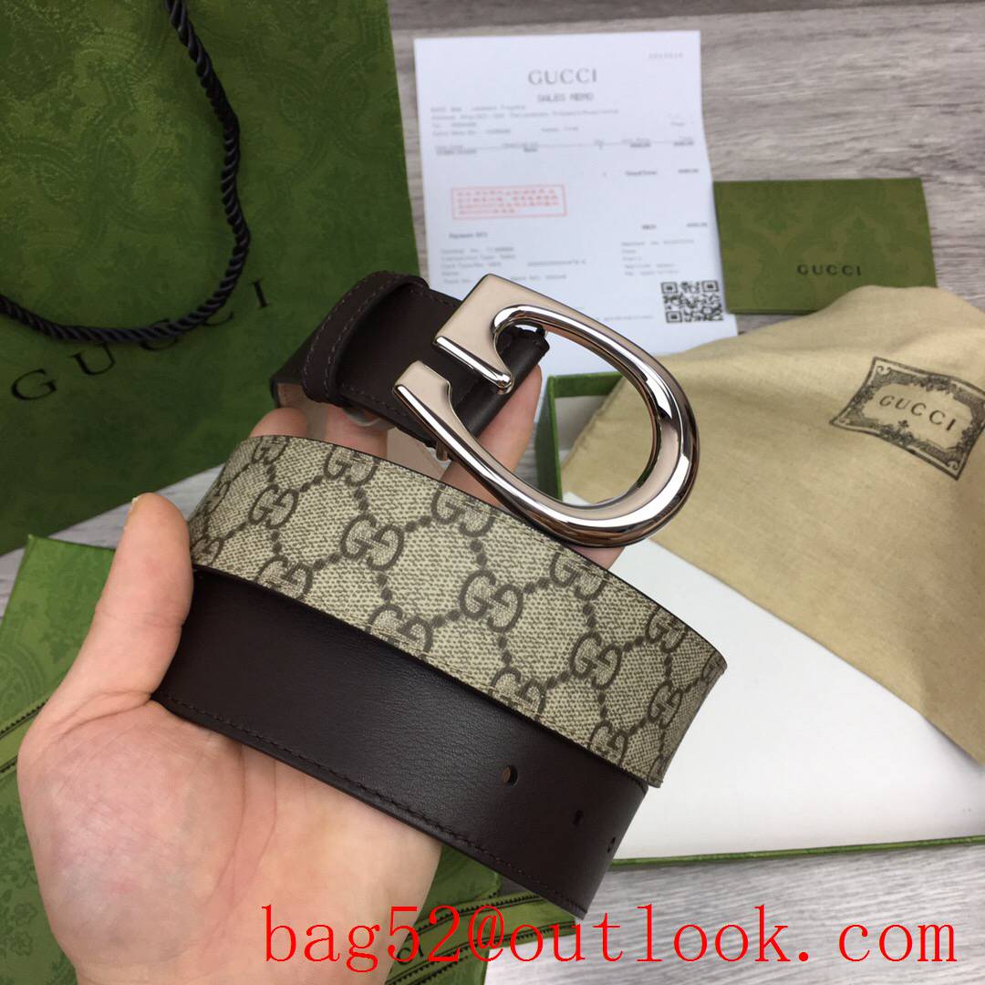 Gucci G 4cm GG Marmont with brown leather shiny silver G buckle belt