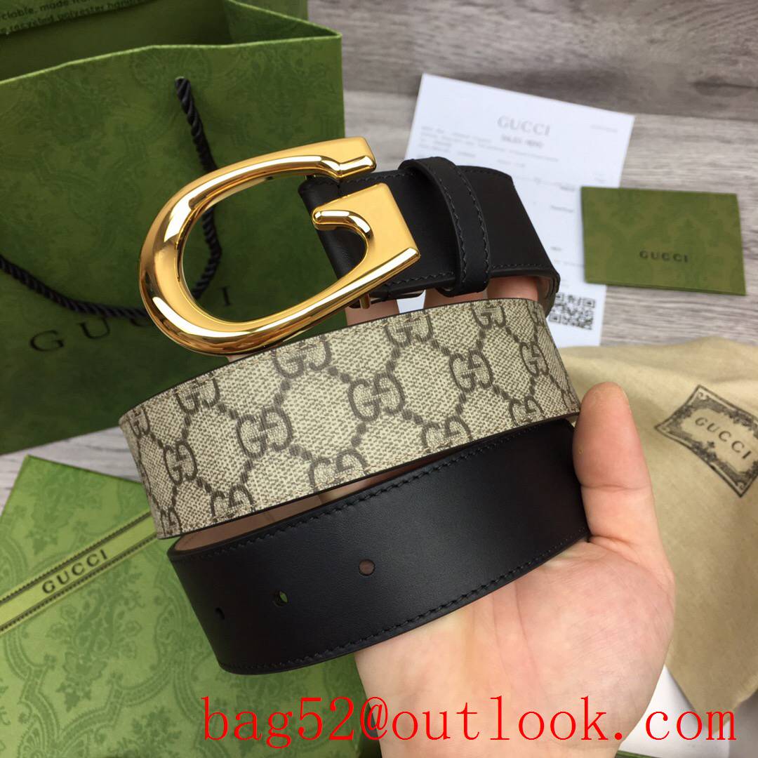 Gucci G 4cm GG Marmont with brown leather shiny gold G buckle belt