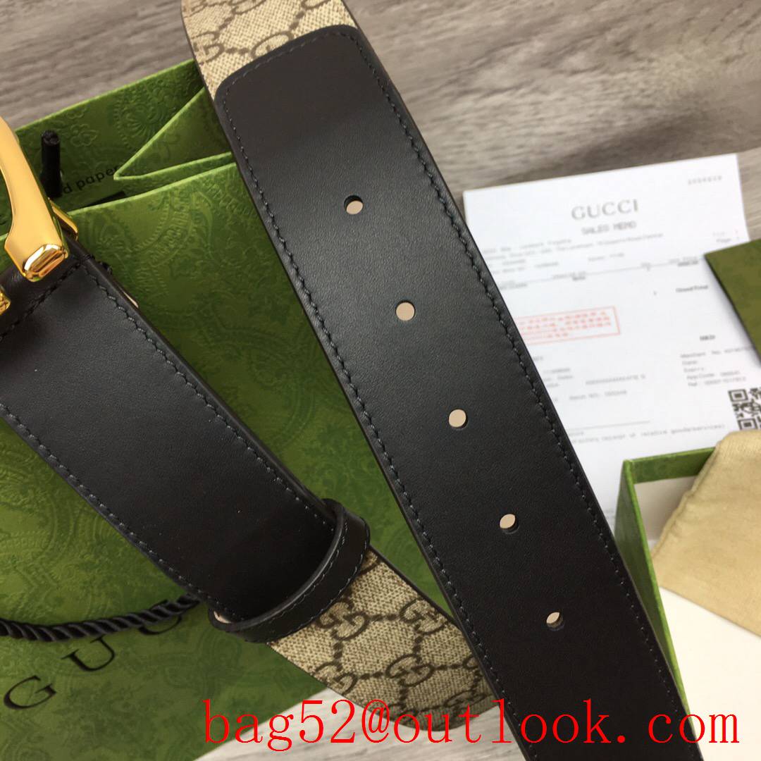 Gucci G 4cm GG Marmont with brown leather shiny gold G buckle belt