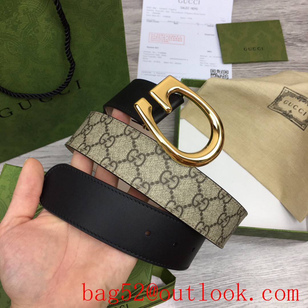 Gucci G 4cm GG Marmont with brown leather shiny gold G buckle belt