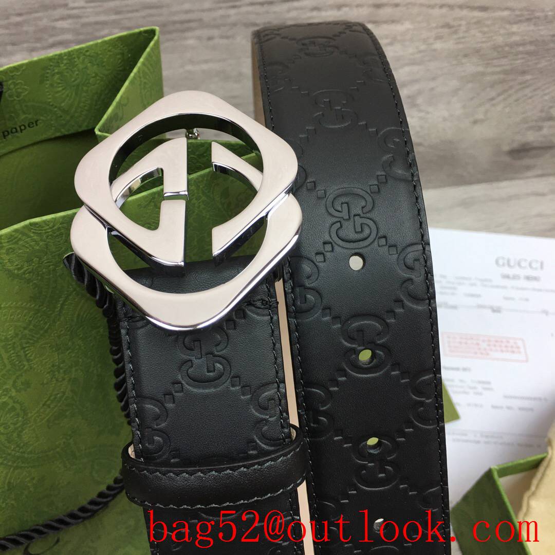 Gucci 3.8cm GG detail leather shiny silver new buckle signature belt