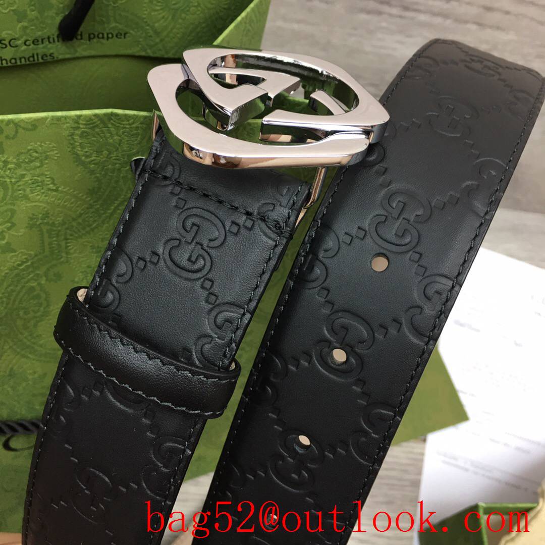 Gucci 3.8cm GG detail leather shiny silver new buckle signature belt