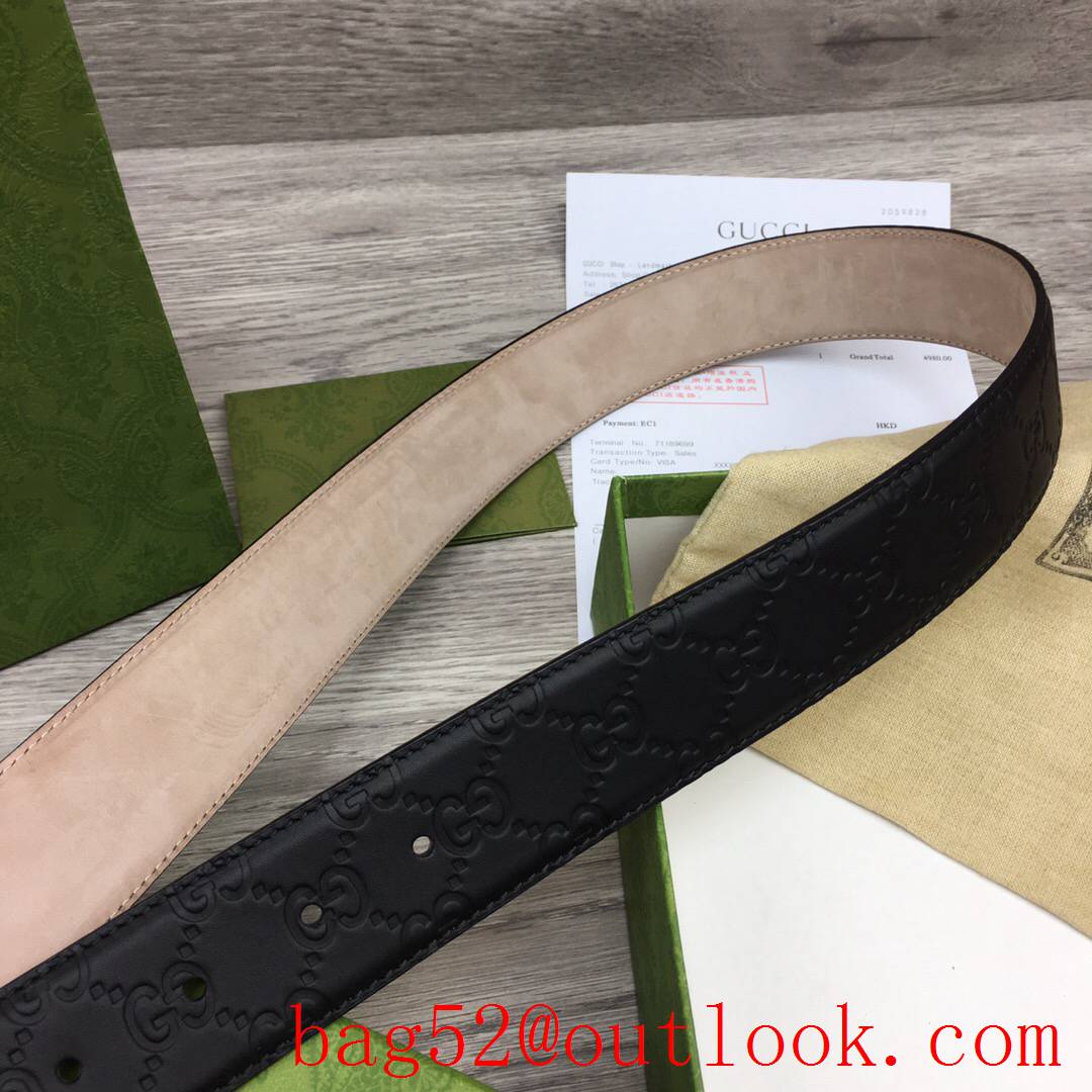 Gucci 3.8cm GG detail leather shiny silver new buckle signature belt