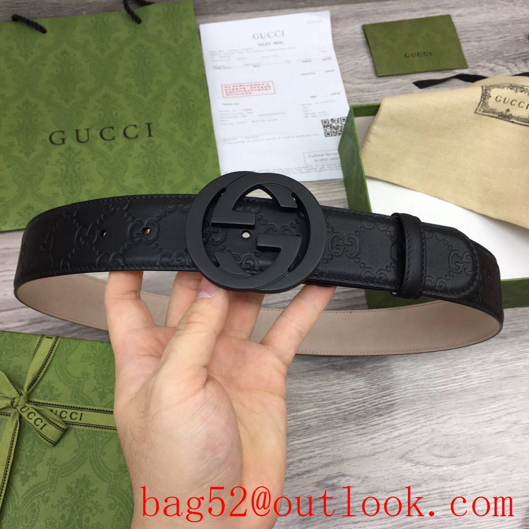 Gucci 4cm leather Signature belt with GG detail matte black buckel