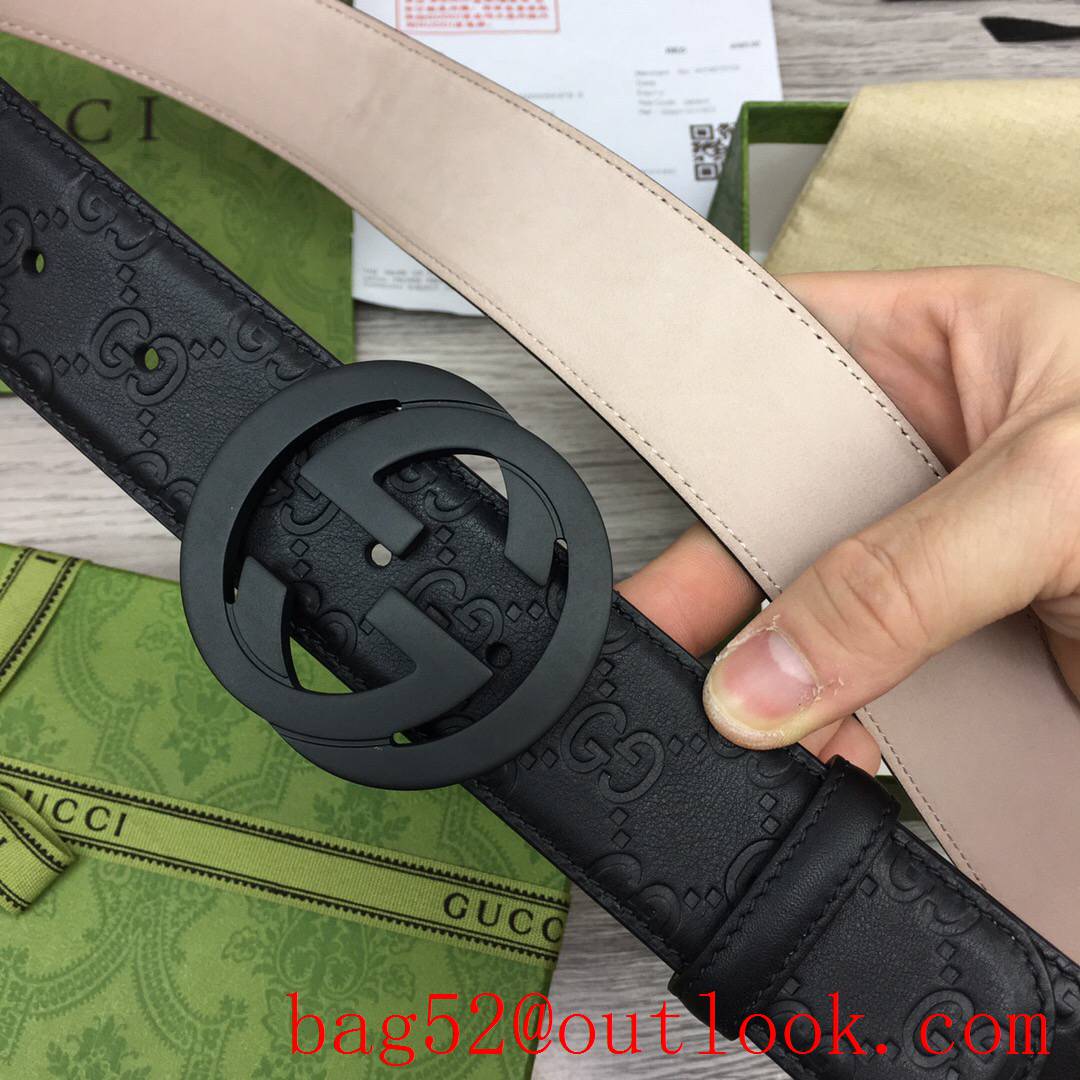 Gucci 4cm leather Signature belt with GG detail matte black buckel