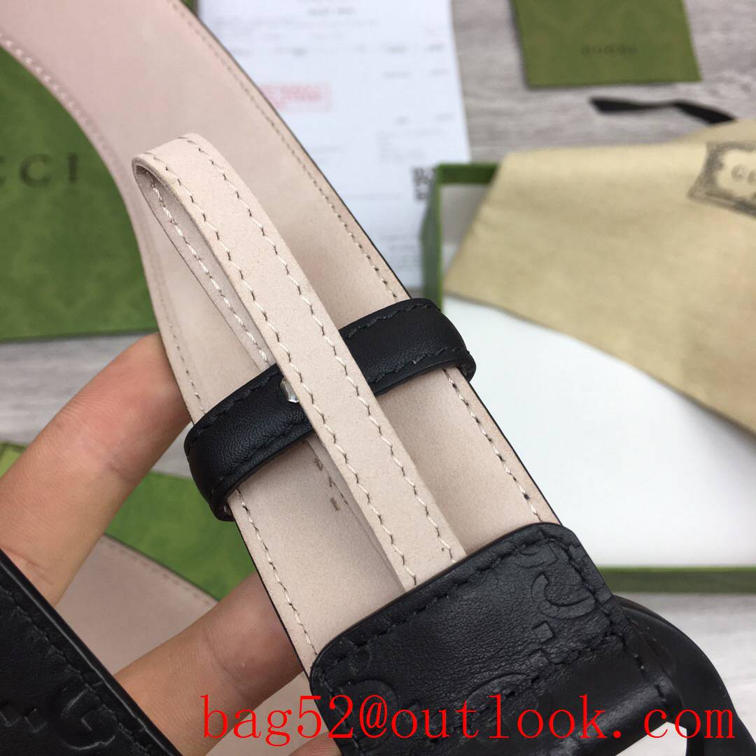 Gucci 4cm leather Signature belt with GG detail matte black buckel