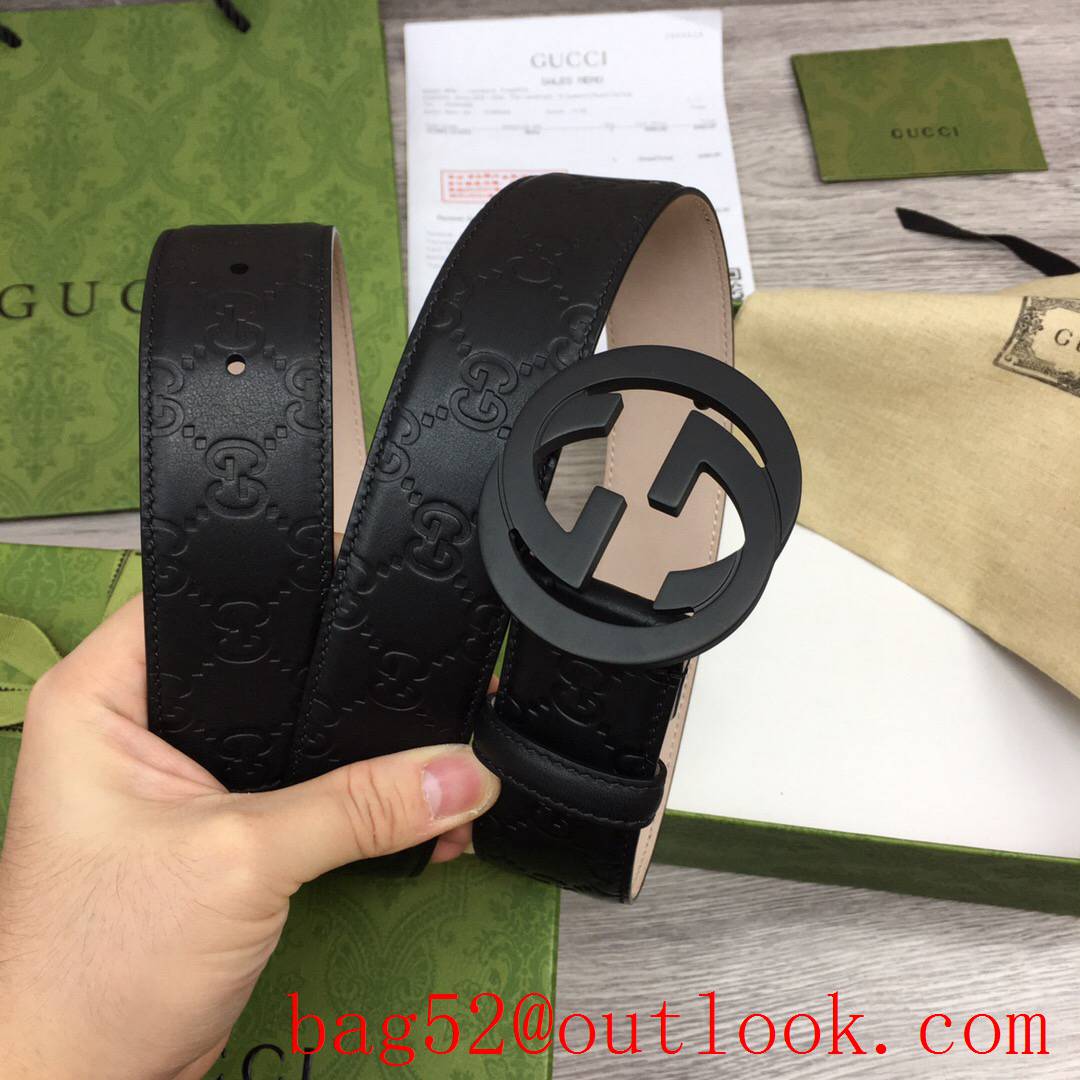 Gucci 4cm leather Signature belt with GG detail matte black buckel