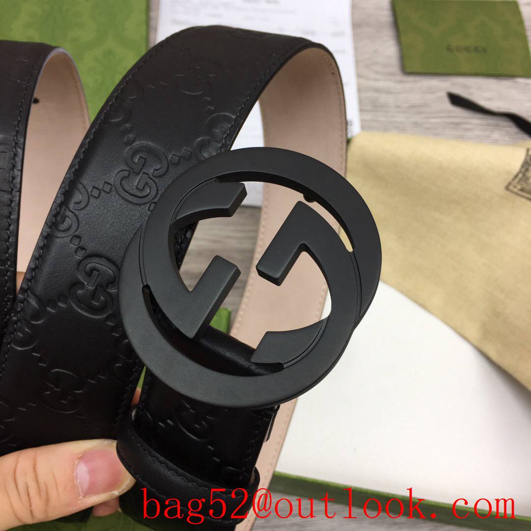 Gucci 4cm leather Signature belt with GG detail matte black buckel