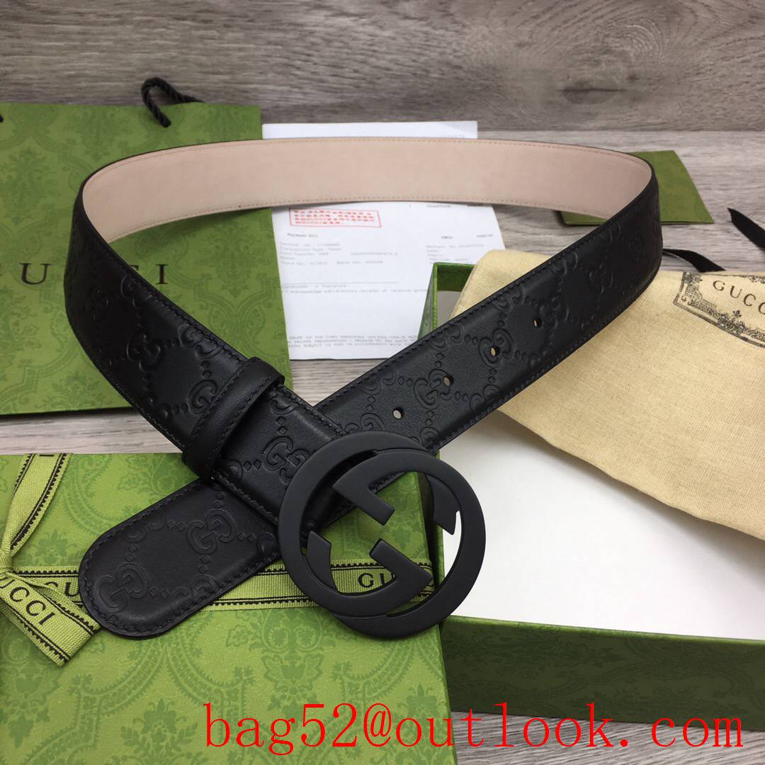 Gucci 4cm leather Signature belt with GG detail matte black buckel