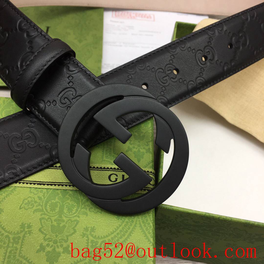 Gucci 4cm leather Signature belt with GG detail matte black buckel