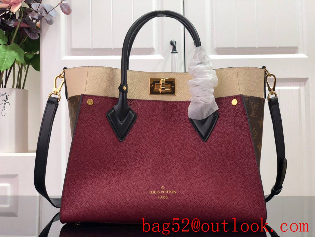 Louis Vuitton LV Monogram Leather On My Side MM Tote Bag Handbag M56934 Wine