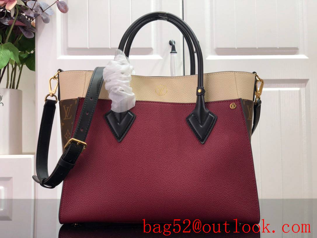 Louis Vuitton LV Monogram Leather On My Side MM Tote Bag Handbag M56934 Wine