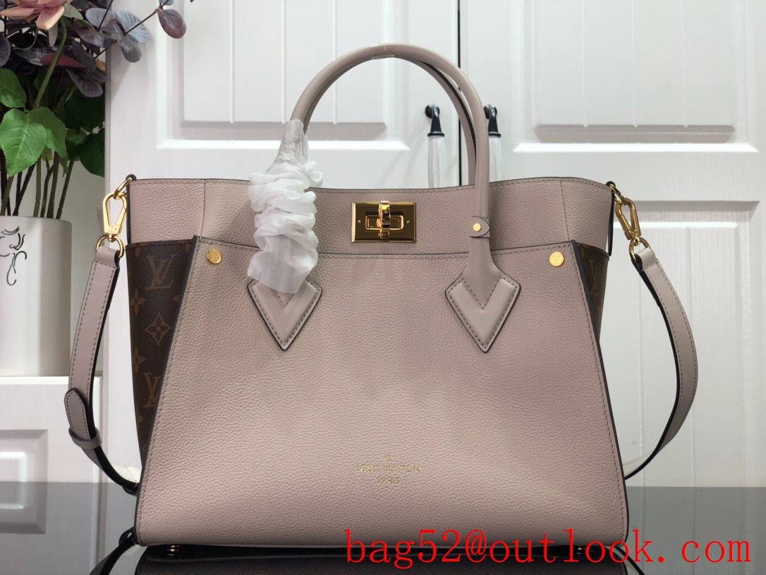 Louis Vuitton LV Monogram Leather On My Side MM Tote Bag Handbag M58485 Apricot
