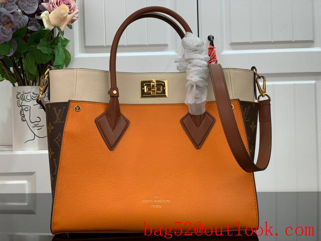 Louis Vuitton LV Monogram Leather On My Side MM Tote Bag Handbag M53823 Orange