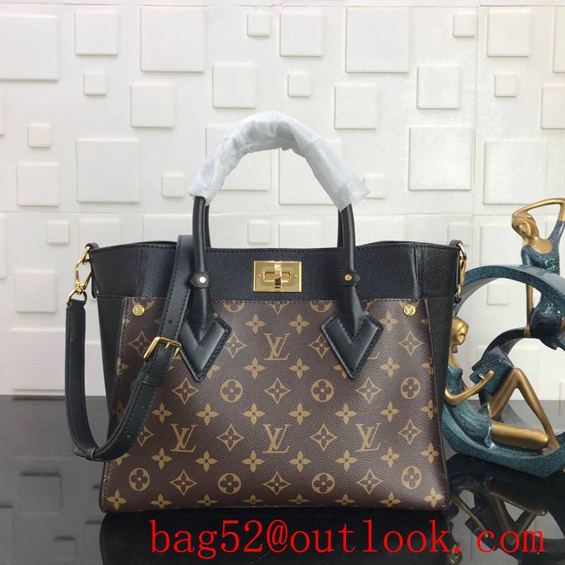 Louis Vuitton LV Monogram On My Side MM Tote Bag Handbag M53823 Black