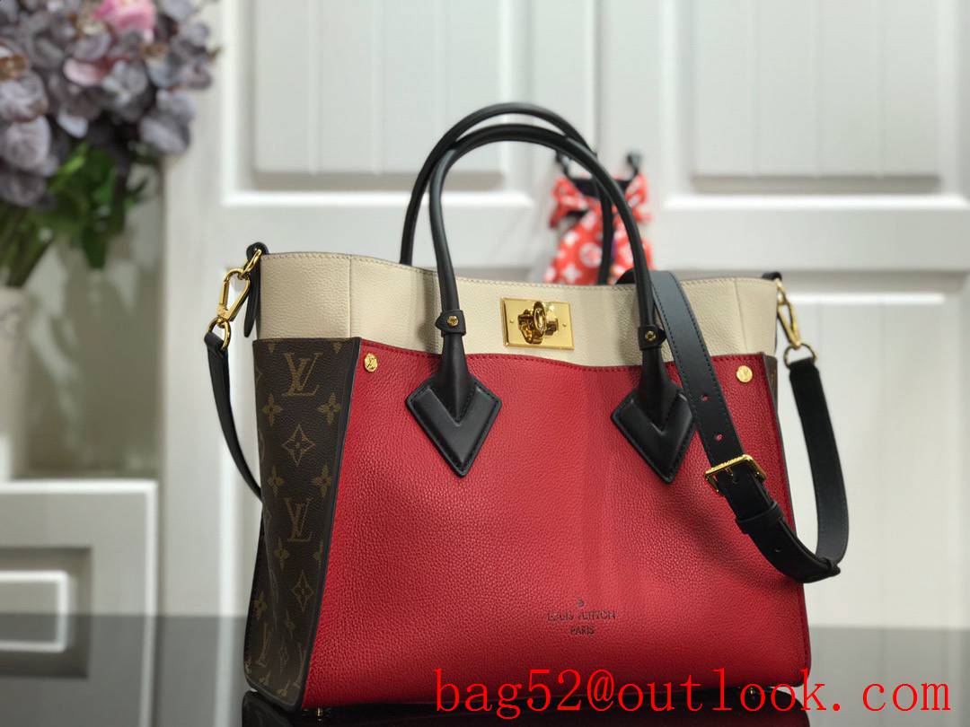 Louis Vuitton LV Monogram Leather On My Side MM Tote Bag Handbag M53824 Red