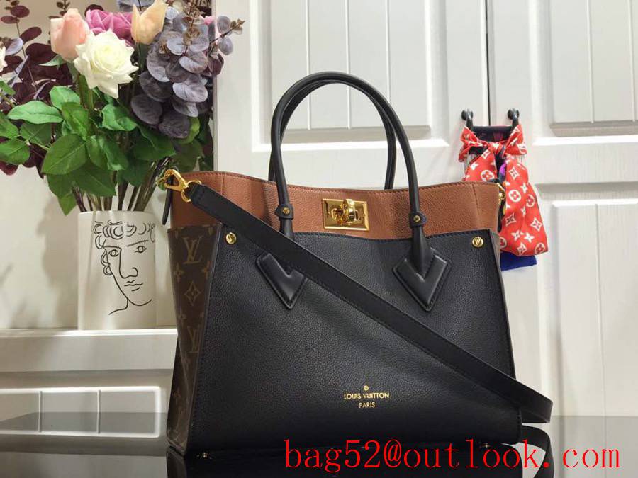 Louis Vuitton LV Monogram Leather On My Side MM Tote Bag Handbag M53823 Black