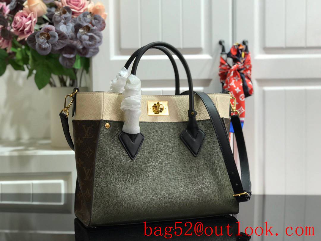 Louis Vuitton LV Monogram Leather On My Side MM Tote Bag Handbag M55302 Green