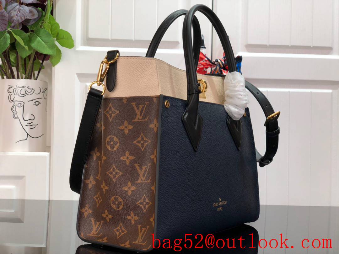 Louis Vuitton LV Monogram Leather On My Side MM Tote Bag Handbag M53823 Navy