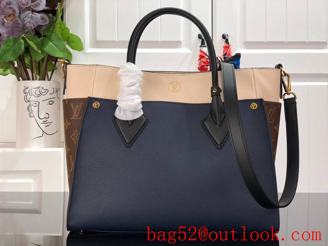 Louis Vuitton LV Monogram Leather On My Side MM Tote Bag Handbag M53823 Navy