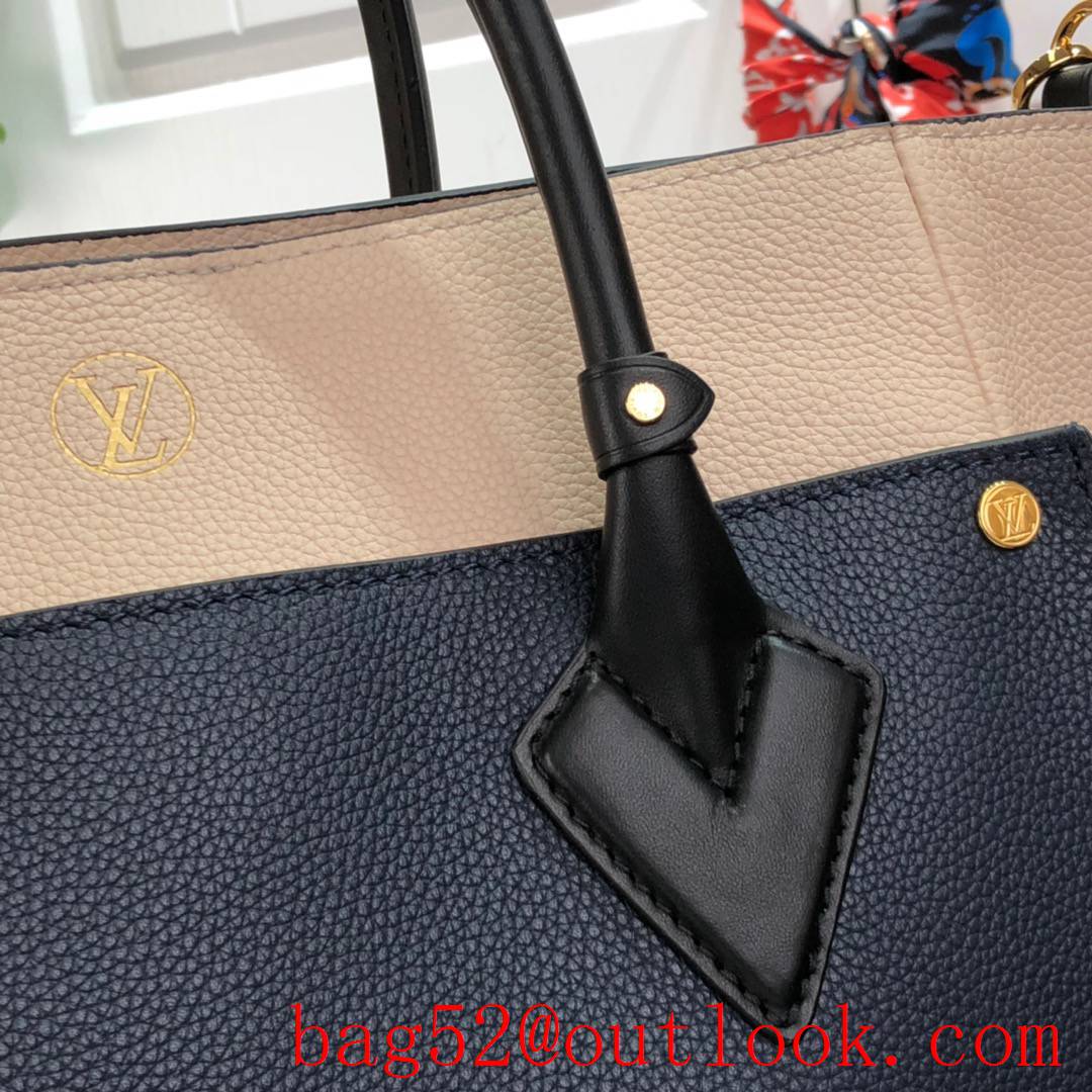 Louis Vuitton LV Monogram Leather On My Side MM Tote Bag Handbag M53823 Navy