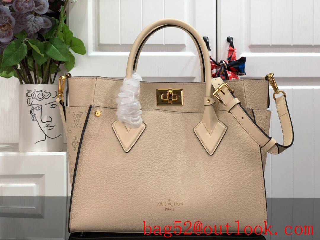 Louis Vuitton LV Calf Leather On My Side MM Tote Bag Handbag M53823 Beige